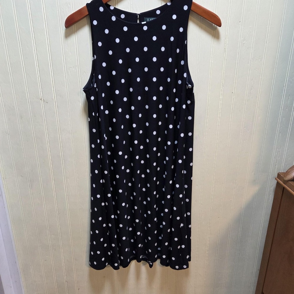 Lauren‎ Ralph Lauren Dress Womens 8 Blue Polka Dot Sleeveless Round Neck Shift